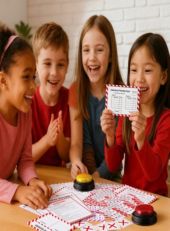 Soulchen 42 Pcs Valentine's Day Friendly Feud Game Set with 2 Answer Buzzer Cupid Card Friendly Feud Quiz for Adults Couples Fun Galentine's Day Party Game Activity Supplies for Family Couples Groups - Image 5